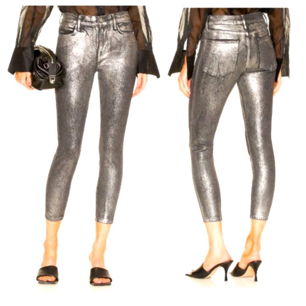 Frame Denim Shimmering Silver Ankle Jeans